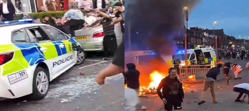 Leeds Riots : ब्रिटेन के लीड्स में पुलिस की गाड़ियों में तोड़फोड़ और आगजनी