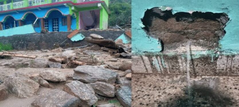 Karnaprayag : भूस्खलन के चलते घरों और होटल में घुसा मलबा